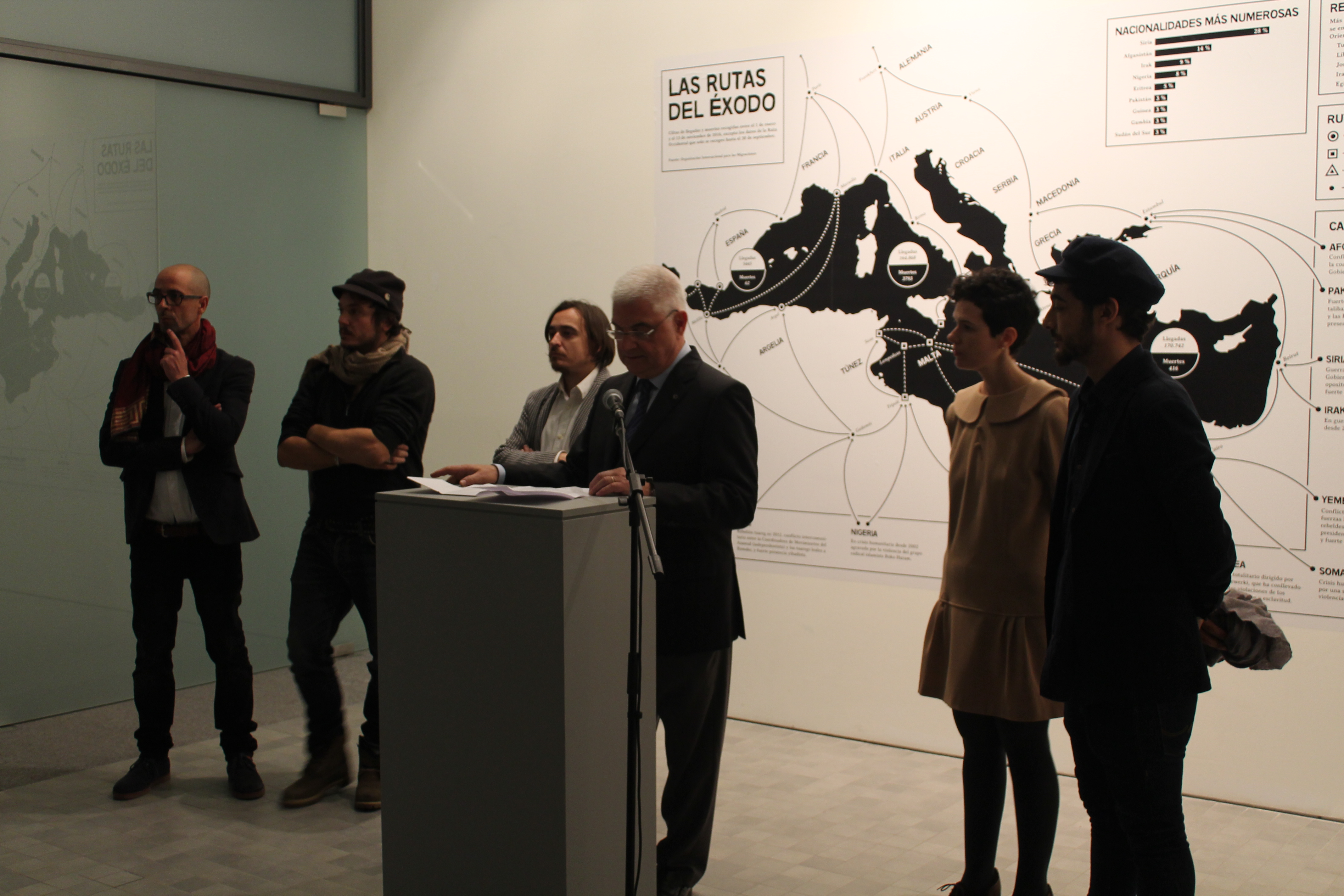 El presidente del Patronato del Grupo San Valero, Ángle García de Jalón Comet hablando en la inauguración de la exposición